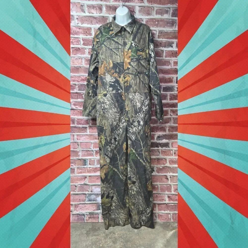 Mossy Oak Camo Zip-Up Jumpsuit | Unisex Size Large | Green Hunting Coveralls